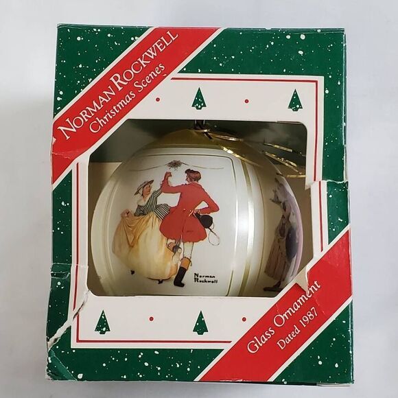1987 Hallmark Norman Rockwell Christmas Scenes Glass Ornament Keepsake Vintage B - Picture 1 of 10